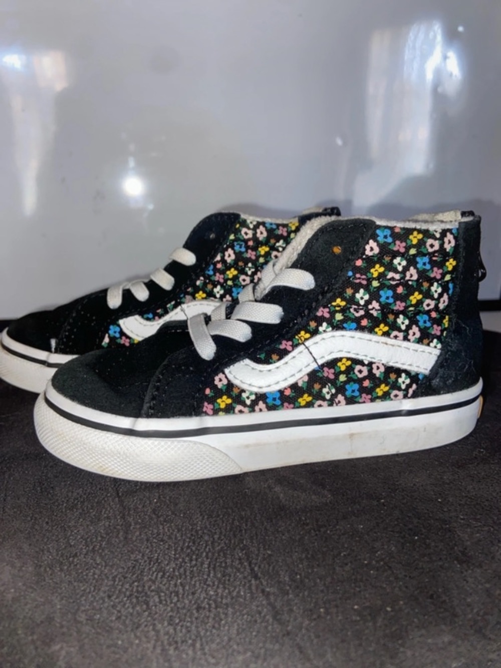 Vans Kids High-Top Floral Skate Shoes - Black with Multi Flowers